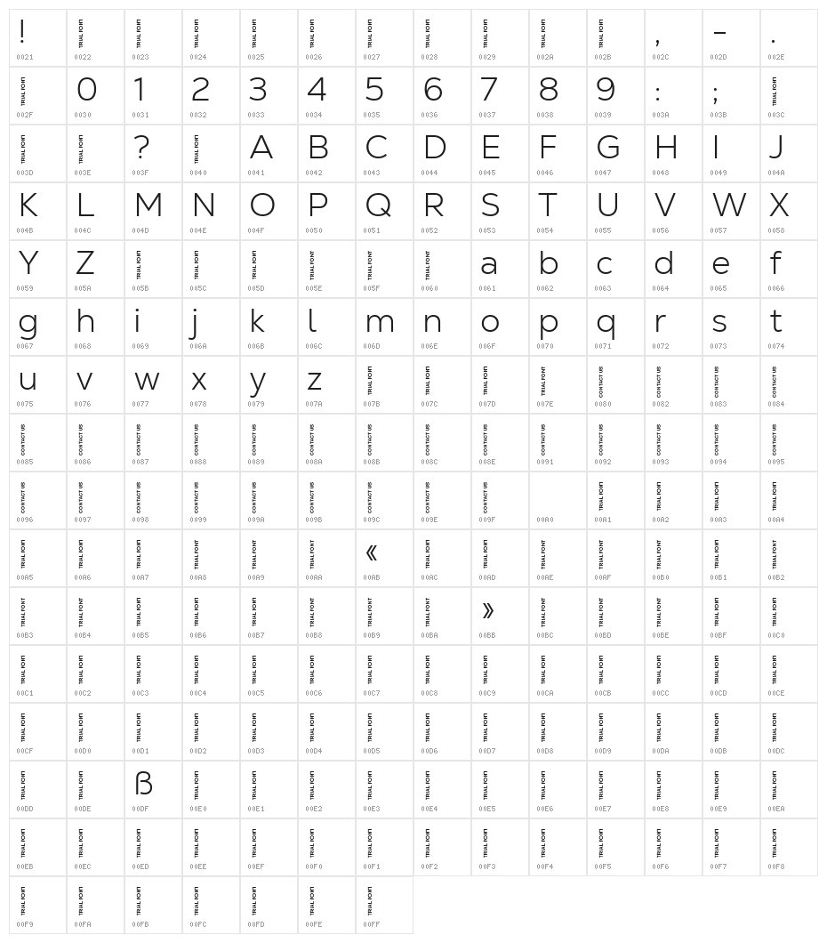 Nexa Text-Trial Light Character Map