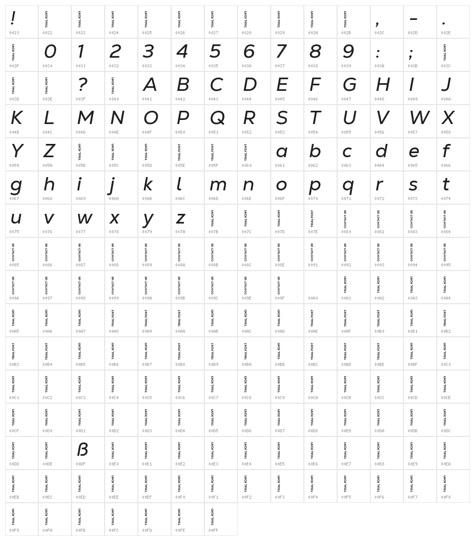 Nexa Text-Trial Regular Italic Character Map