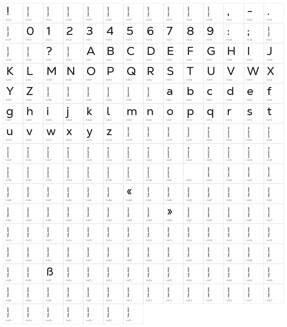 Nexa Text-Trial Regular Character Map