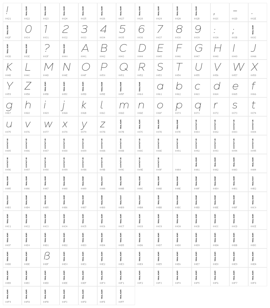 Nexa Text-Trial Thin Italic Character Map