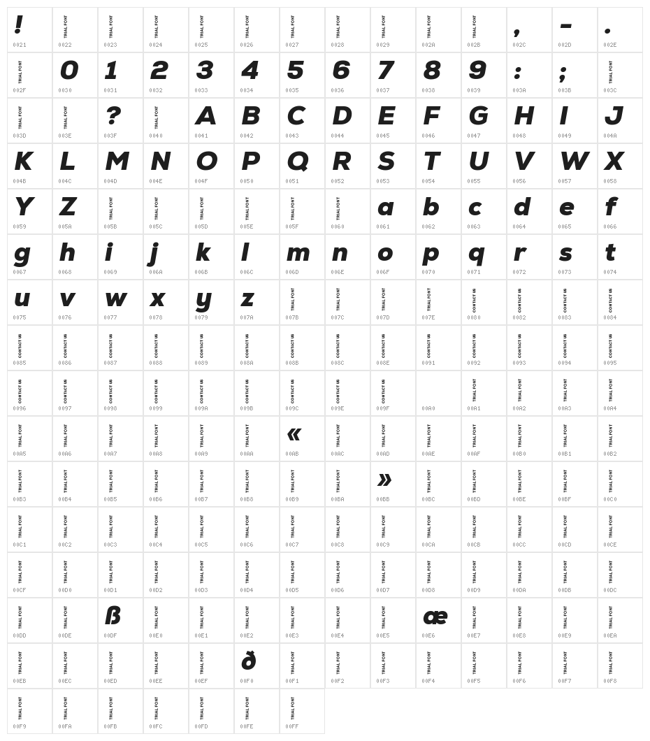 Nexa-Trial Black Italic Character Map