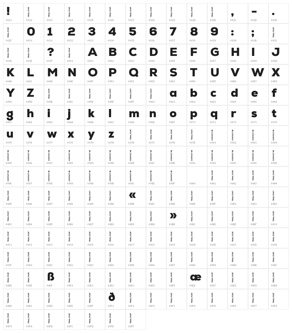 Nexa-Trial Black Character Map