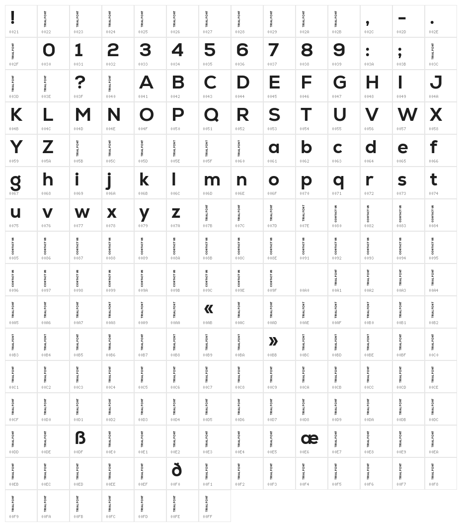 Nexa-Trial Extra Bold Character Map
