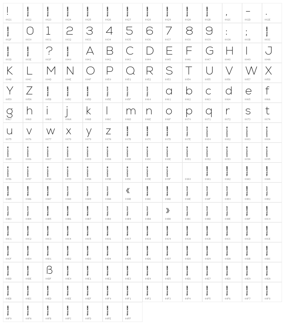 Nexa-Trial Extra Light Character Map