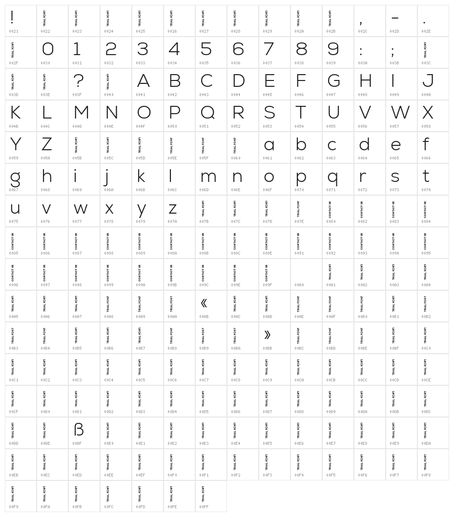 Nexa-Trial Light Character Map