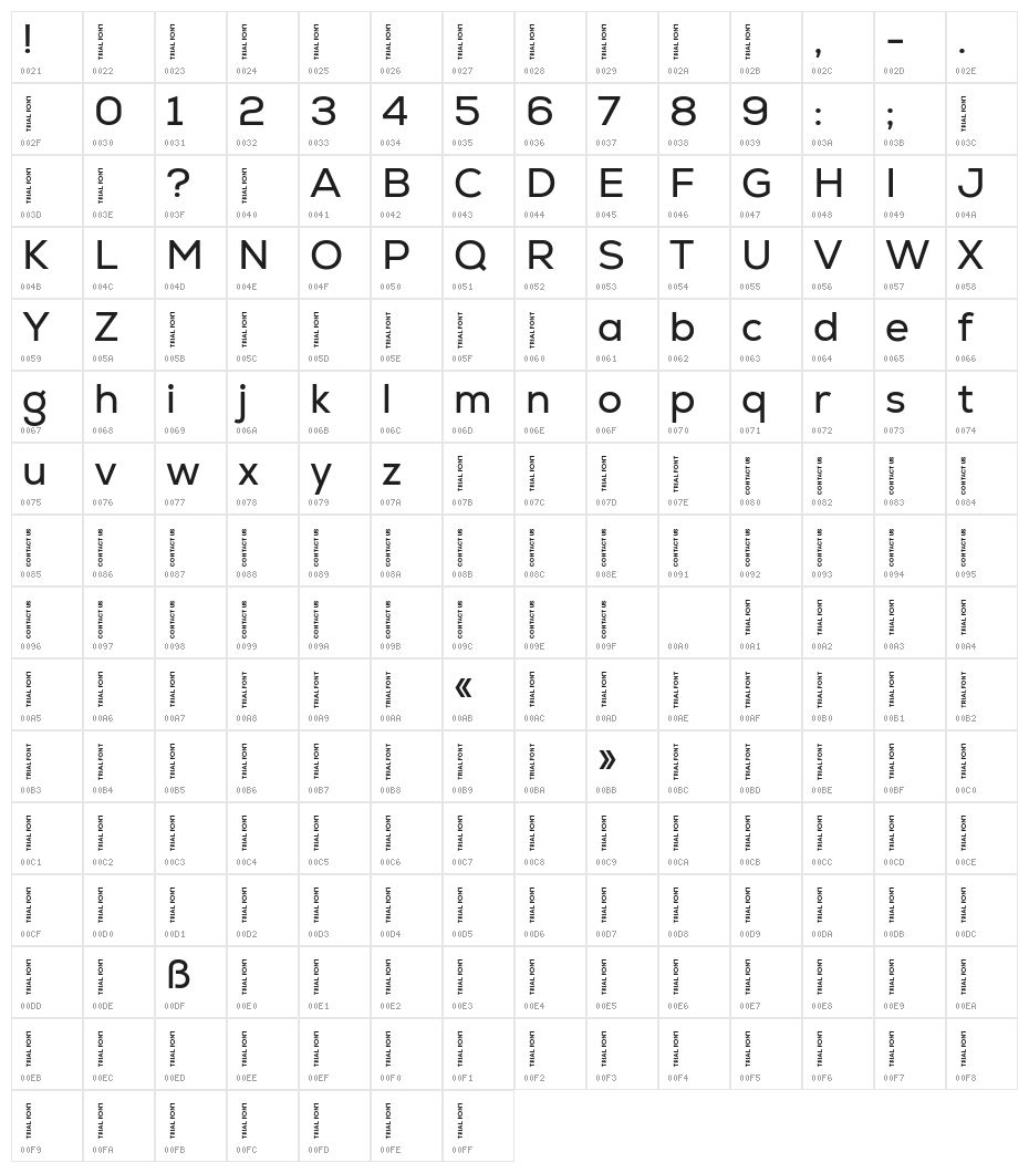 Nexa-Trial Regular Character Map