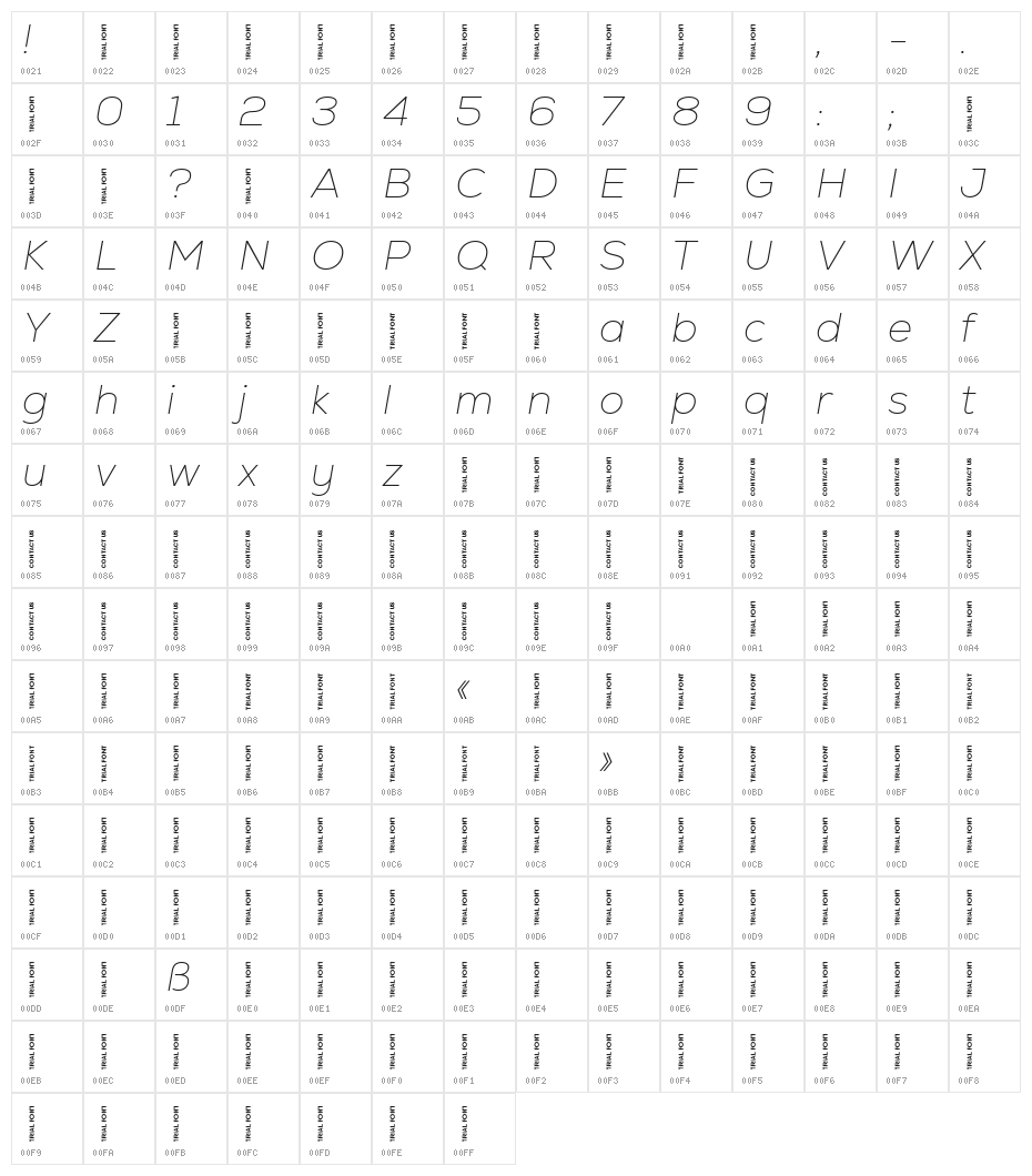 Nexa-Trial Thin Italic Character Map