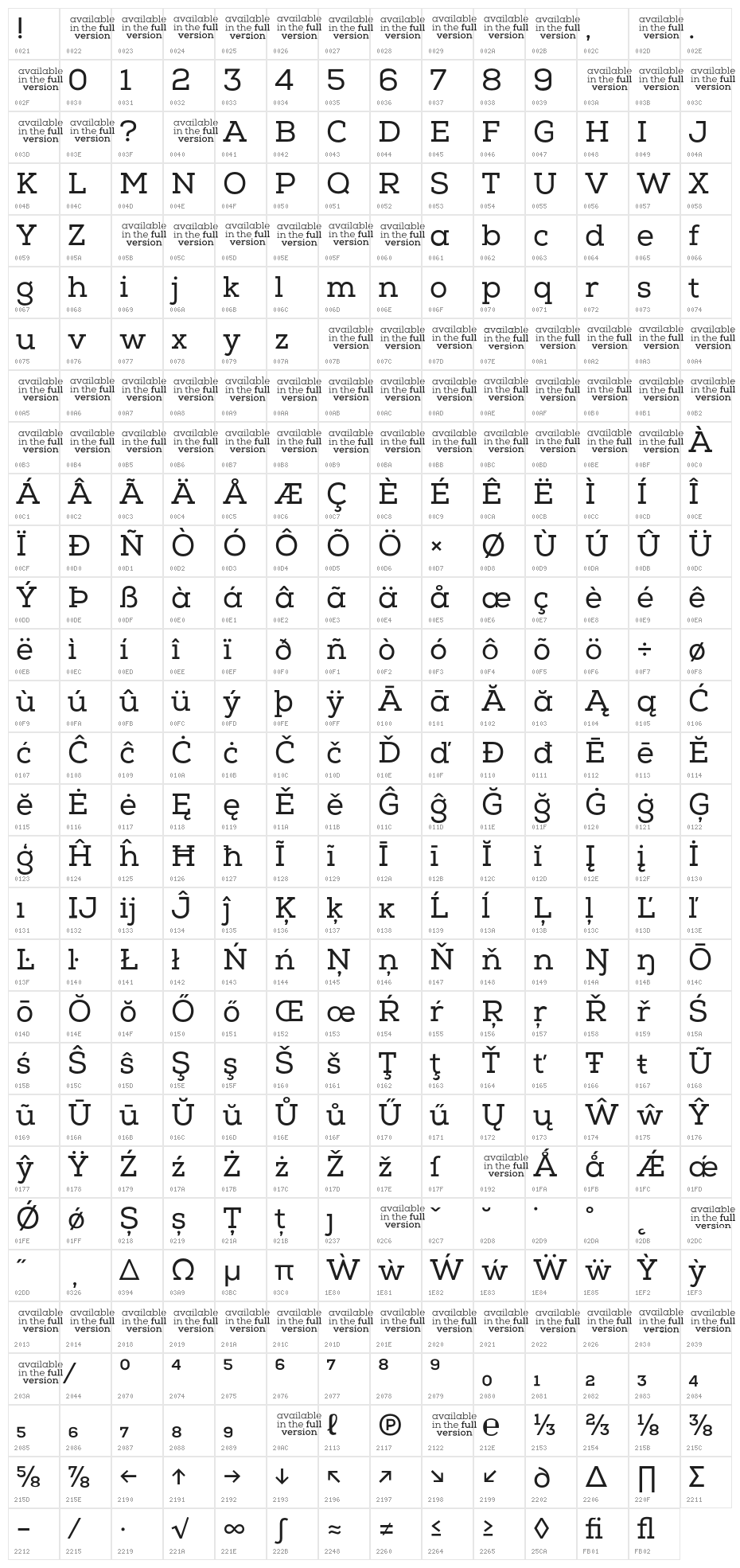 NexaSlabRegularFREE Character Map