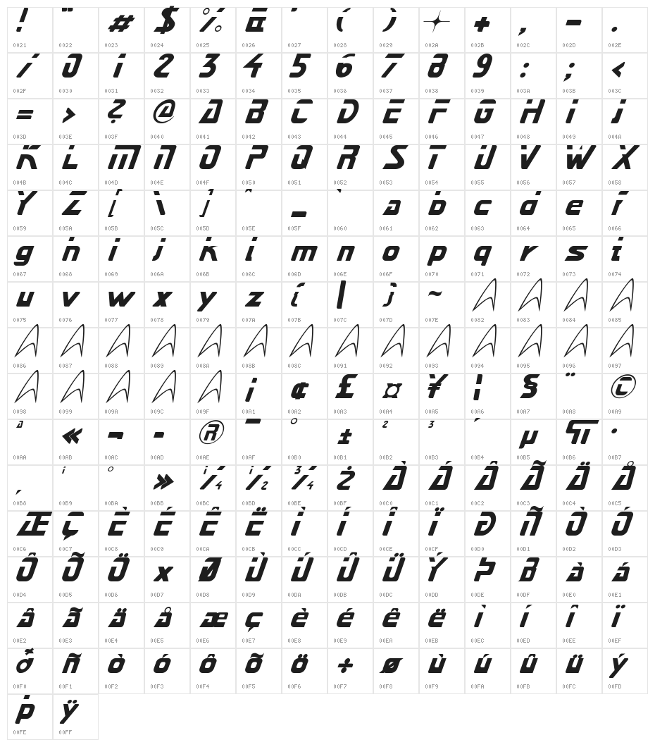 Next-Star-Kursiv Character Map