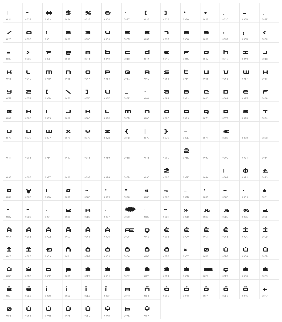 Nextwave Bold Character Map