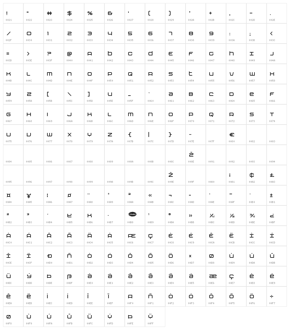 Nextwave Condensed Character Map