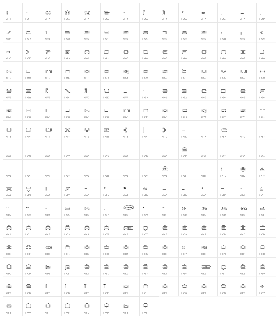 Nextwave Outline Character Map