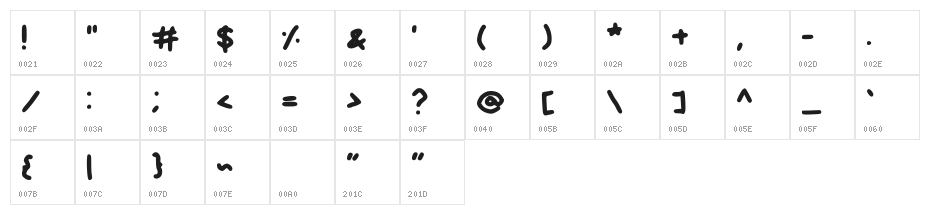 Nexzie Font_punctuation Regular Character Map