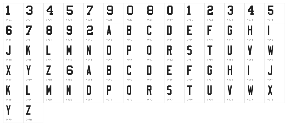 NFL Varsity Block B Character Map