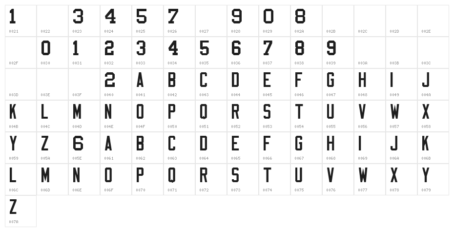 NFL Varsity Block C Character Map