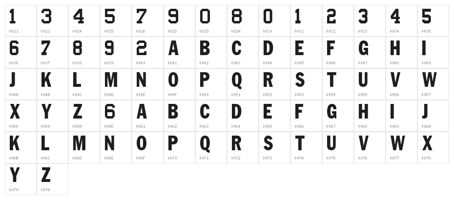 NFL Varsity Block E Character Map