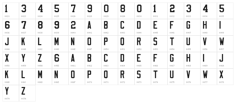 NFL Varsity Block G Character Map