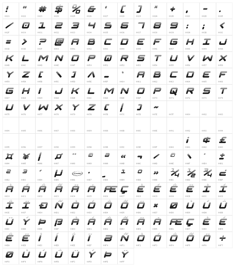 NGC 292 Halftone Italic Character Map