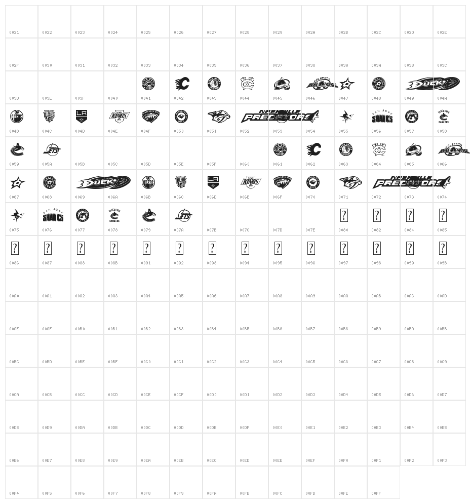 NHL WEST Character Map