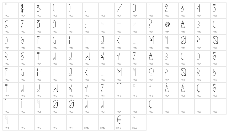 Niewe-Regular Character Map
