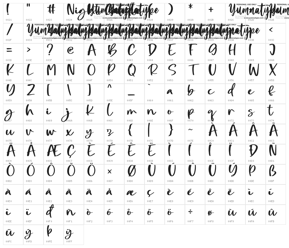 Night Candle Personal Use Character Map