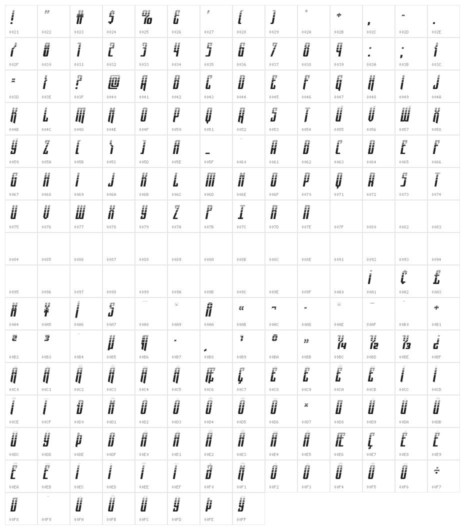 Night Traveler Halftone Italic Character Map