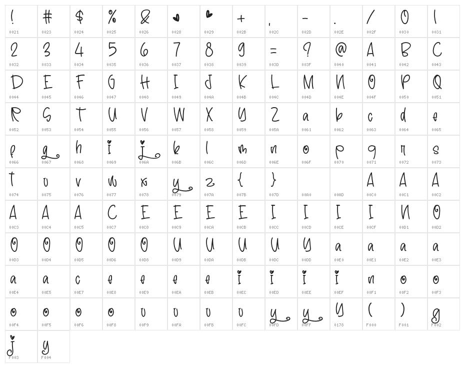 NightDreamRegular Character Map
