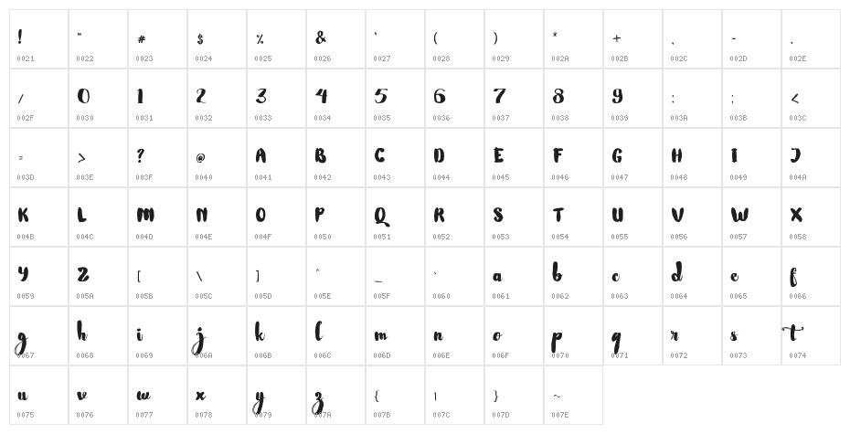 Nightamore Brush Free Font Character Map