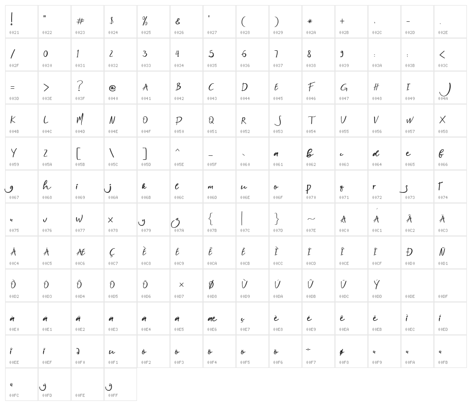 Nightlife-Regular Character Map