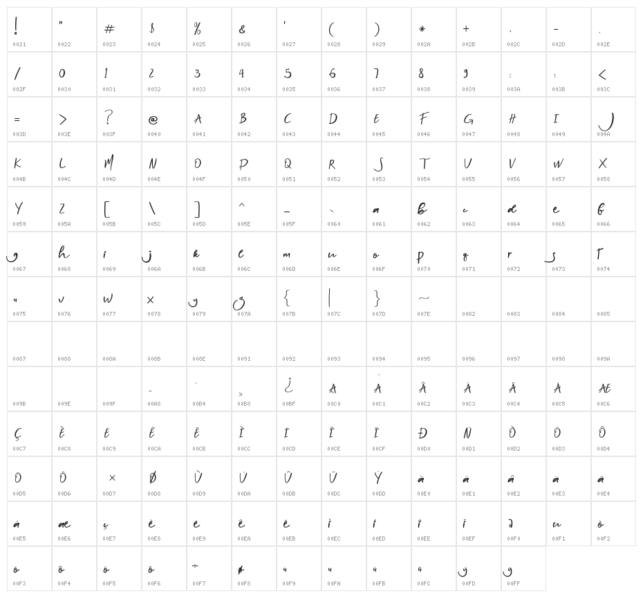 Nightlife-Regular Character Map