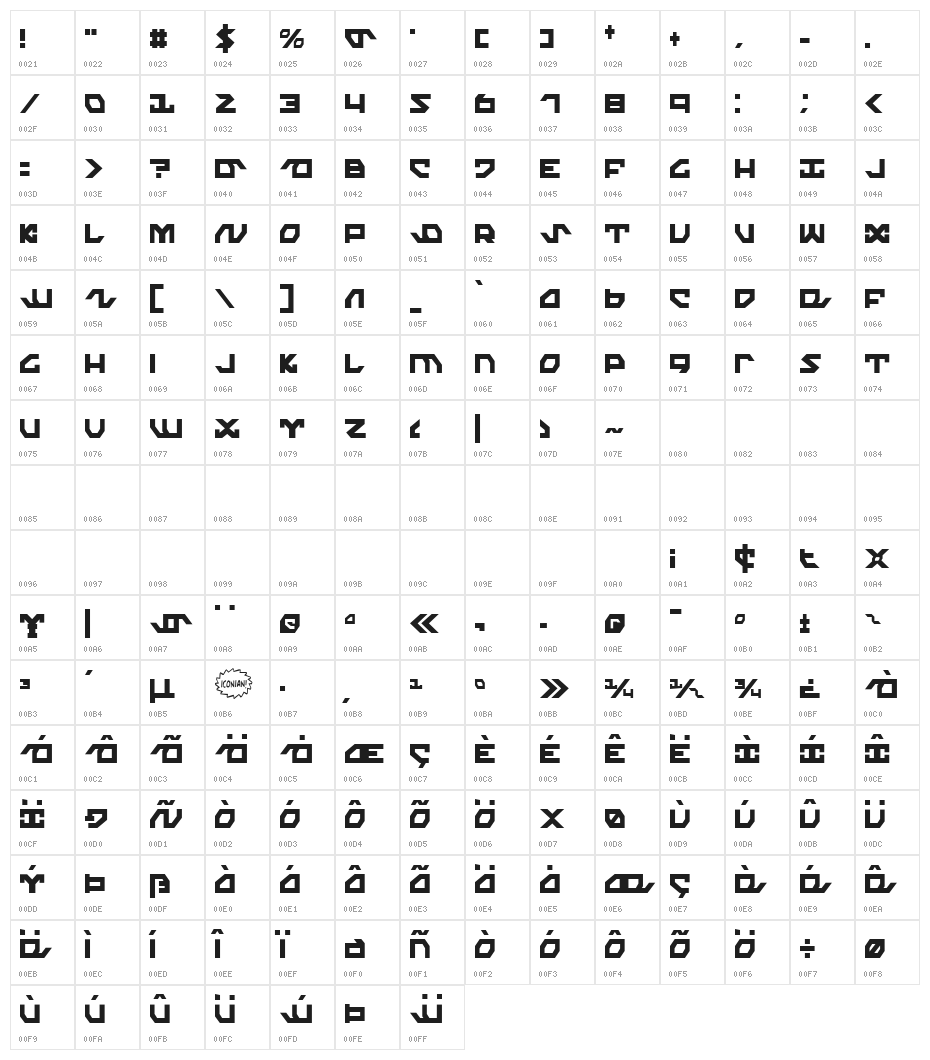 Nightrunner Extra-Condensed Character Map