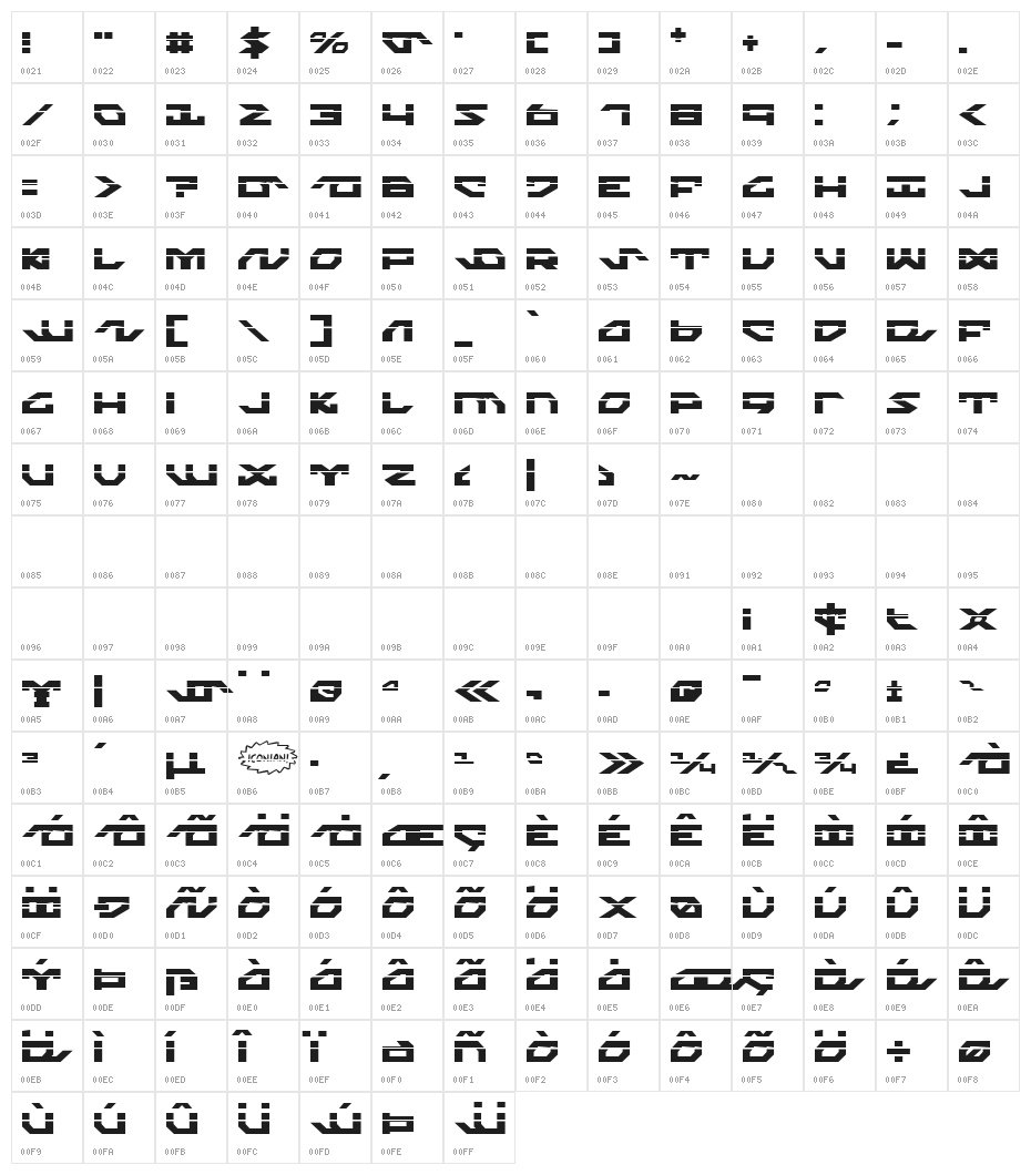 Nightrunner Laser Character Map