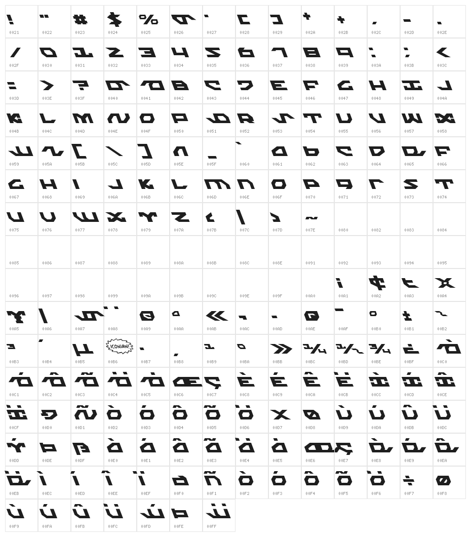 Nightrunner Leftalic Character Map