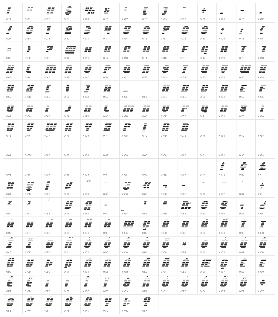 Nightwraith Gradient Italic Character Map