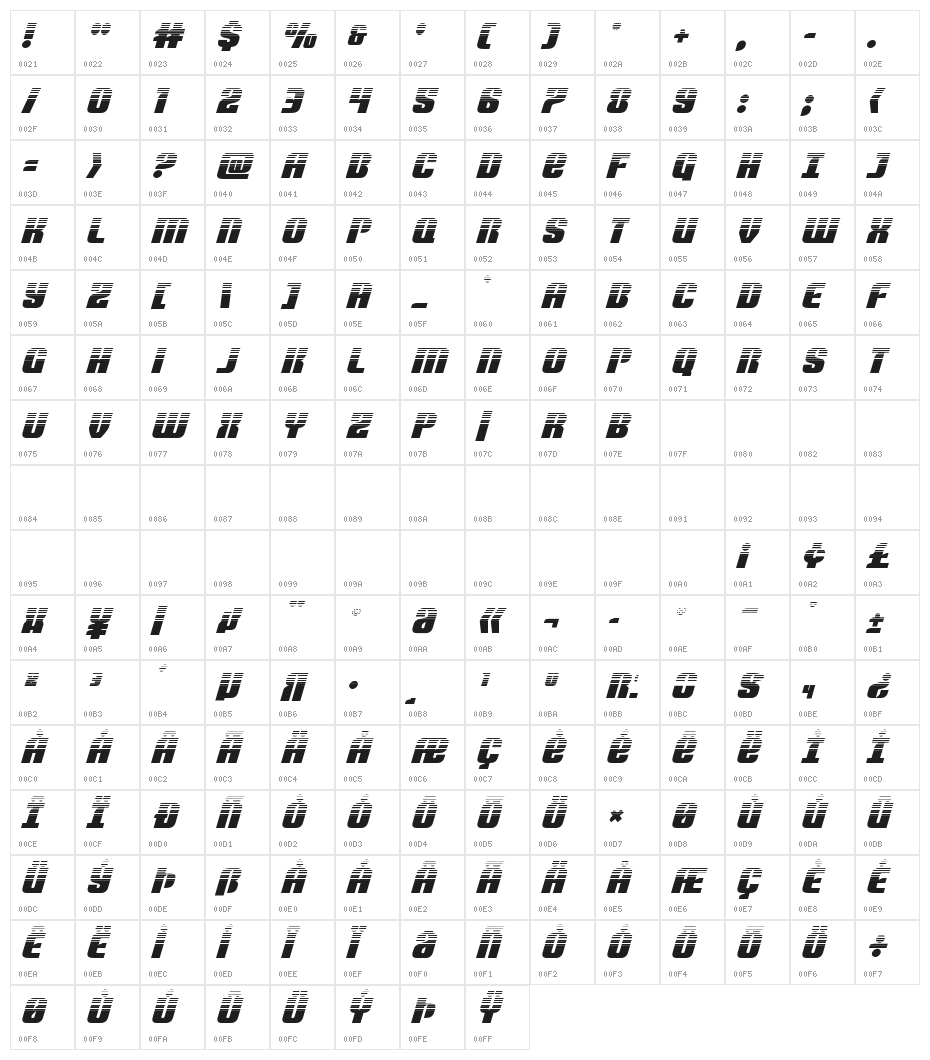 Nightwraith Halftone Italic Character Map