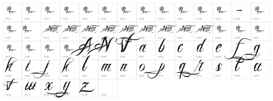 Nina Script  Medium Character Map