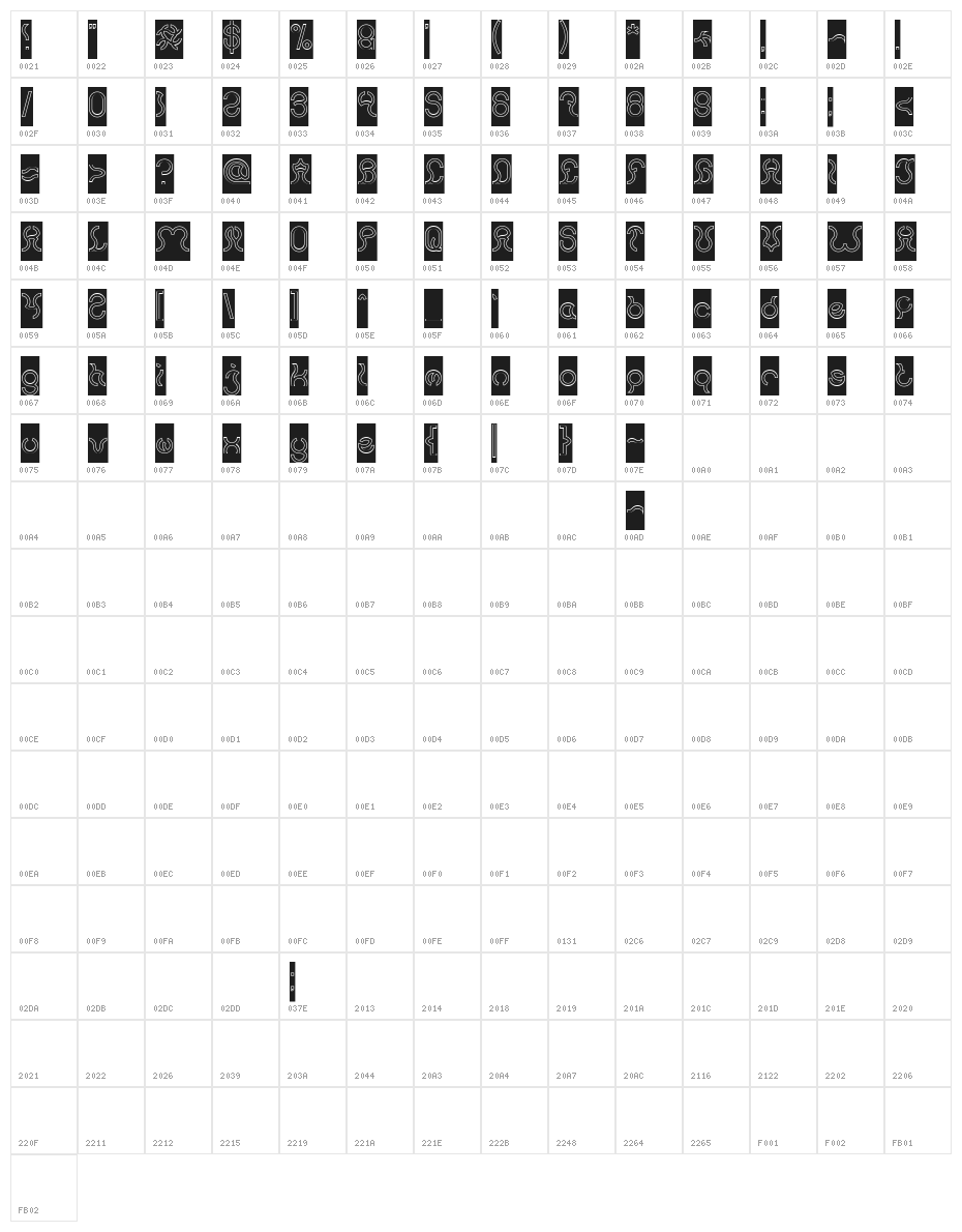 Nine-Hollow-Inverse Character Map