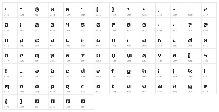 Ninja Thing Regular Character Map