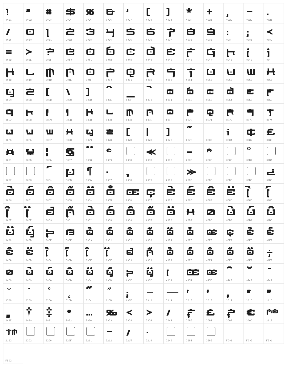 Nippon Tech Bold Character Map