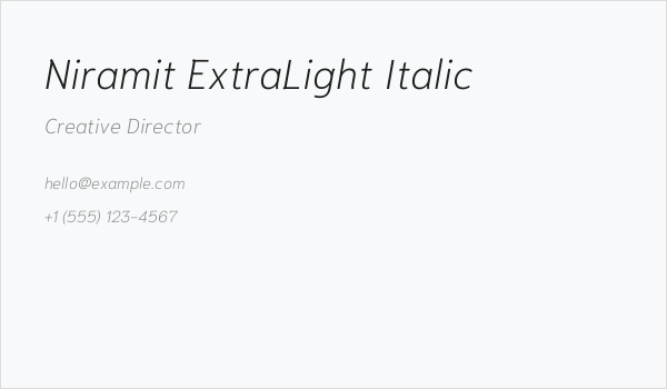 Niramit ExtraLight Italic Business Card