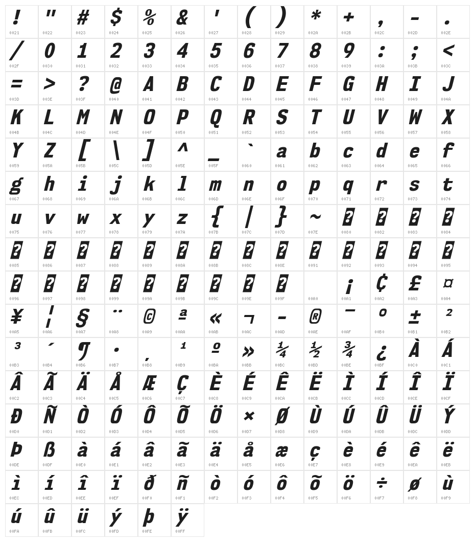 NK57MonospaceScEb-Italic Character Map