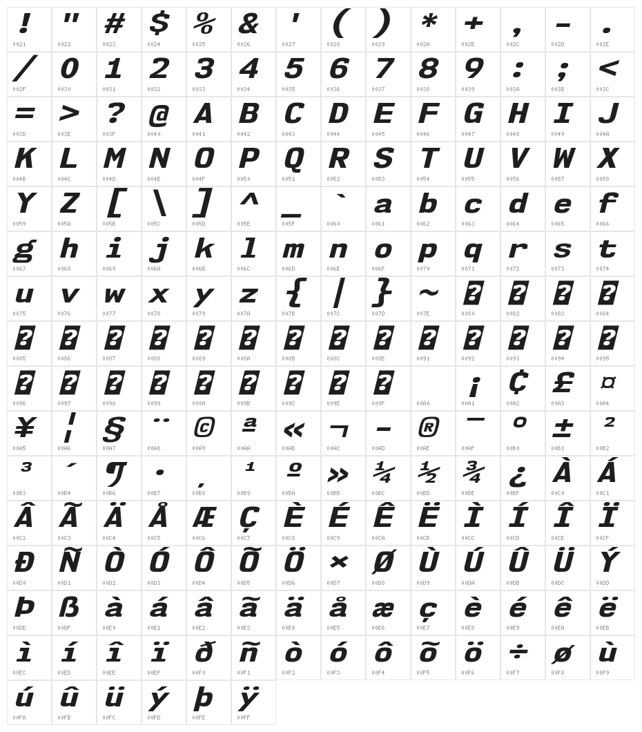 NK57MonospaceSeEb-Italic Character Map