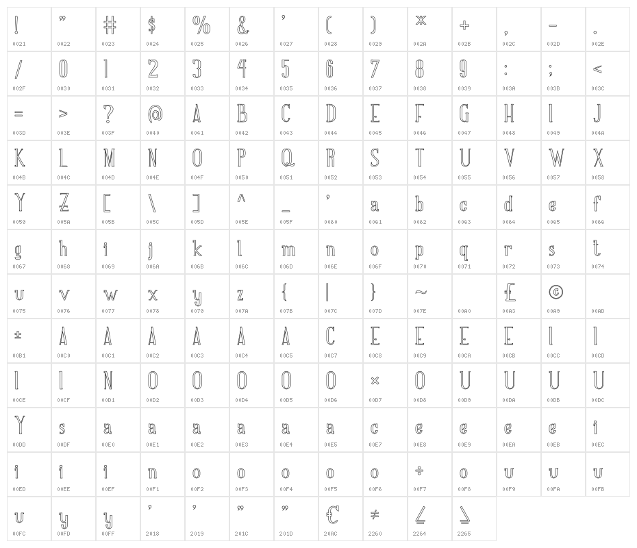 NORTH MOUNT Outline Character Map
