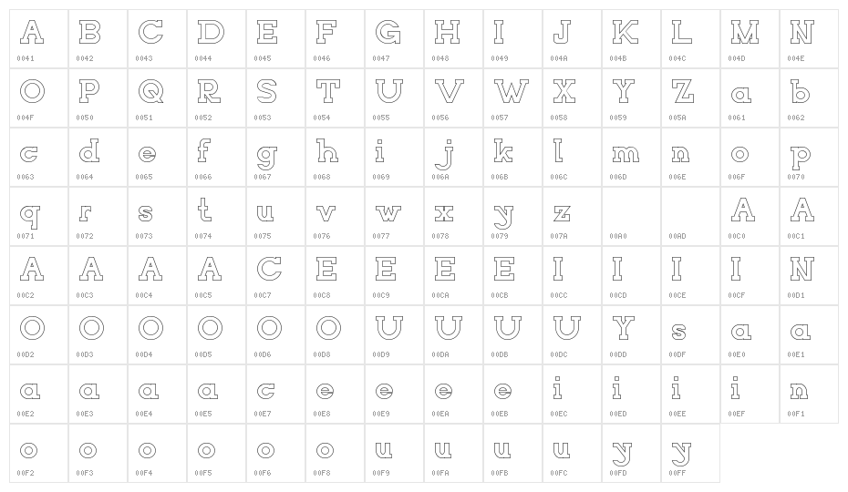 NORTHCLIFF DEMO Stroke Character Map