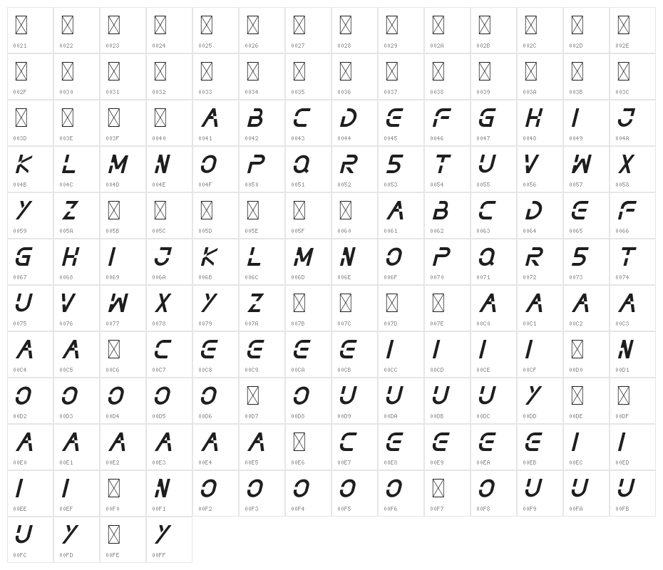 NOTHAN DEMO Italic Character Map