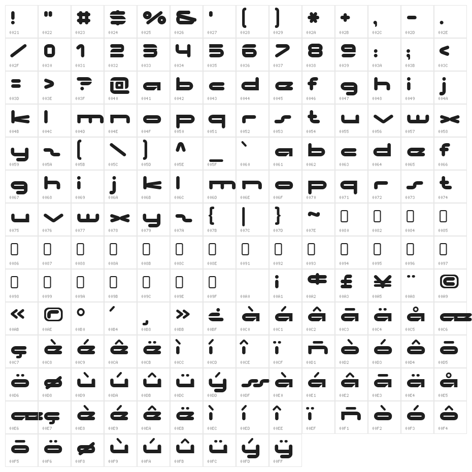 NoClocks-Regular Character Map