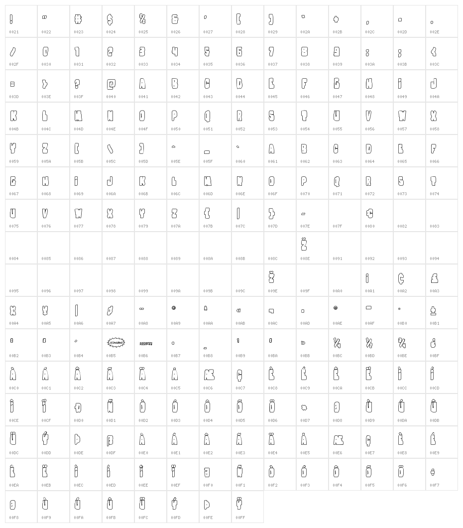 Nobody's Home Outline Character Map