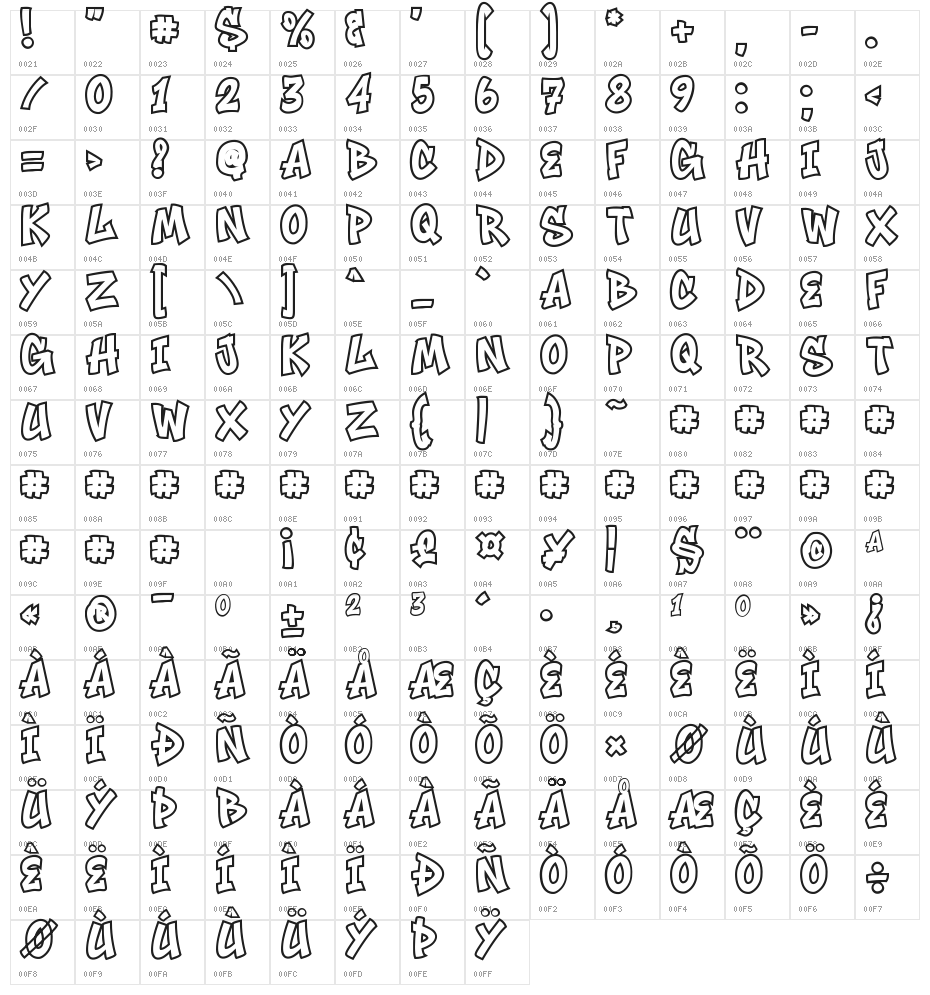 Noctra Drip Outline Outline Character Map