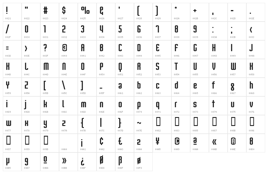 Nord Bold Character Map