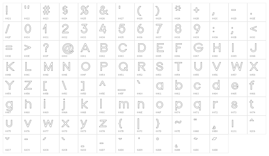 Nordica Classic Light Extended Outline Character Map